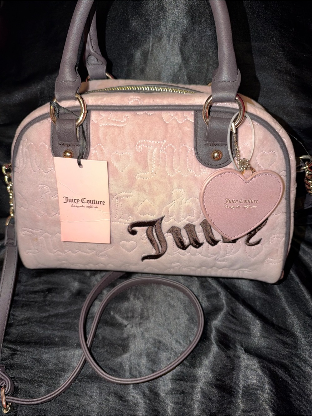 Juicy Couture Blush Pink Velvet Dome Crossbody with Heart Charm